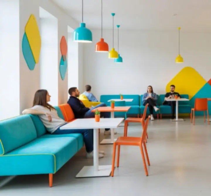 Moderní interiér restaurace Moravies s barevným osvětlením