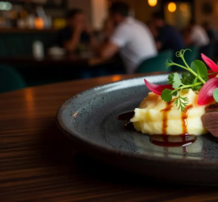 Barevně servírovaný signature pokrm restaurace Moravies inspirovaný českou kuchyní.